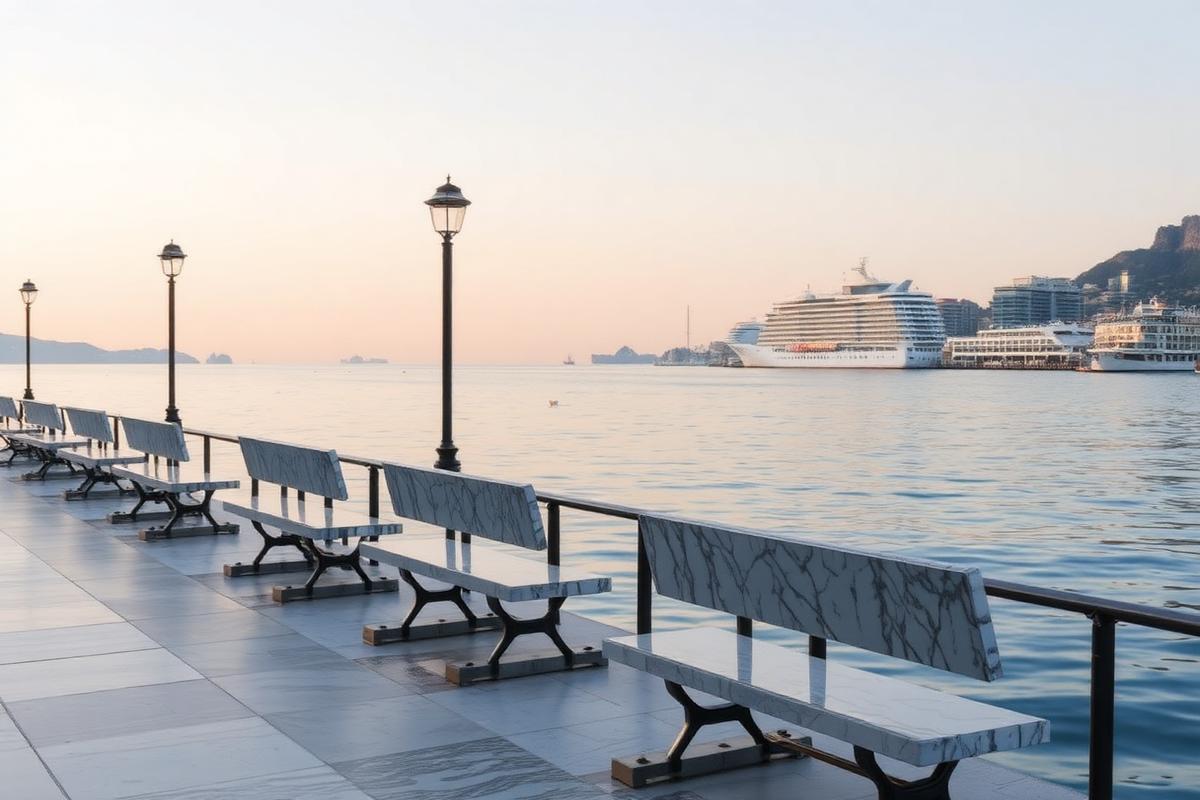 Monte Carlo harbour quay at pale dawn